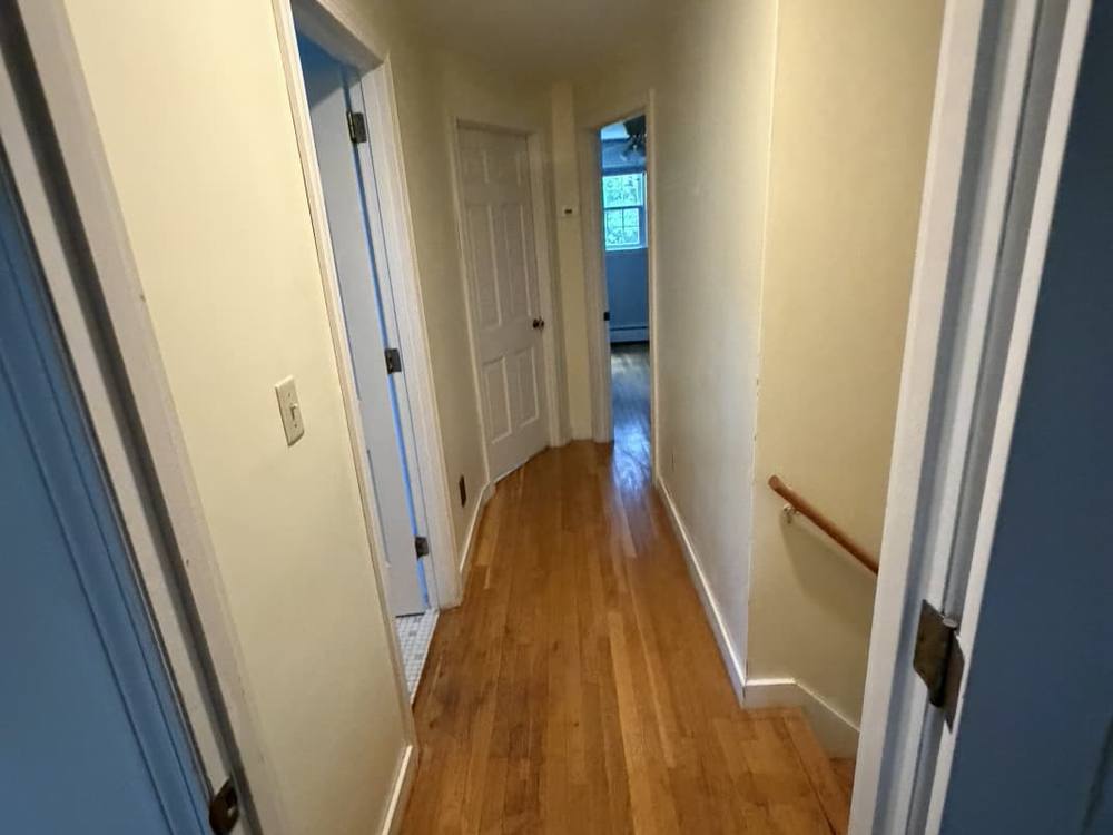 Interior hallway painting with hardwood floor